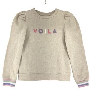 Janie and Jack Girls Size 7 Sweatshirt Voila Puff Sleeve Oatmeal Fleece